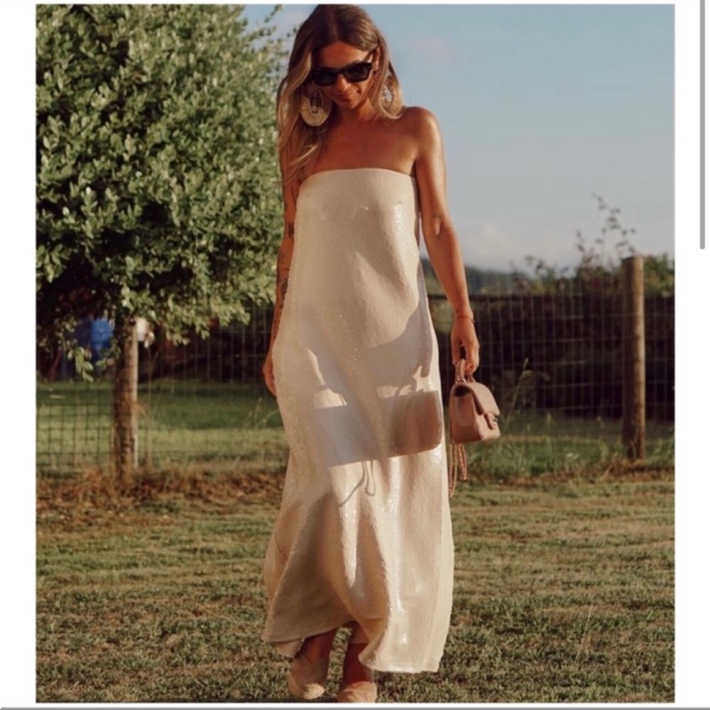 Viral Zara Sequin Knit Dress Cream / Ecru